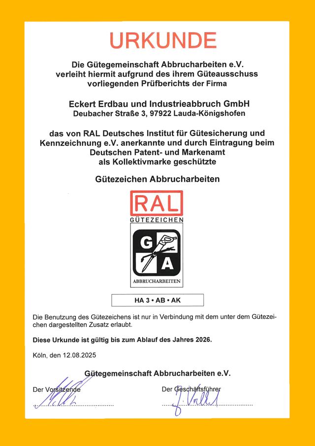 Eckert Industrieabbruch Ral Gütezeichen 2022